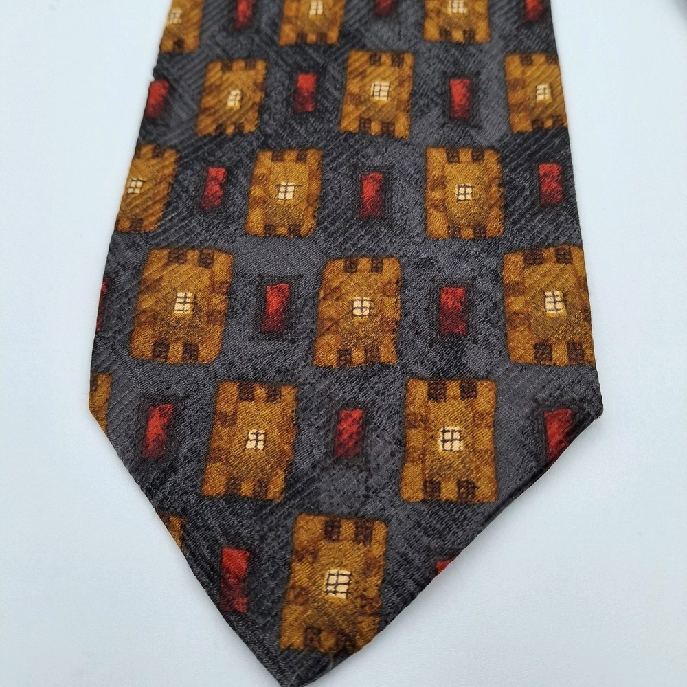 Robert Talbott Studio Mens Silk Tie Brown Geometric Castle Extra Long Made USA